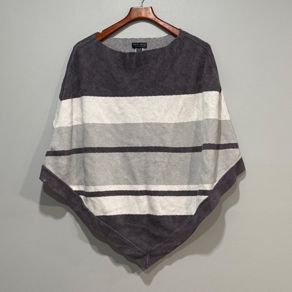 Barefoot Dreams CozyChic Ultra Lite Striped Poncho Grey White BDWCU1966 OS Plus